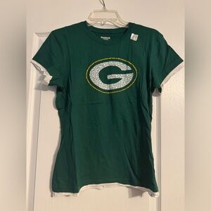 Reebok Women's Green Bay G Logo Green Short Sleeve Tee with White Sleeve Trim